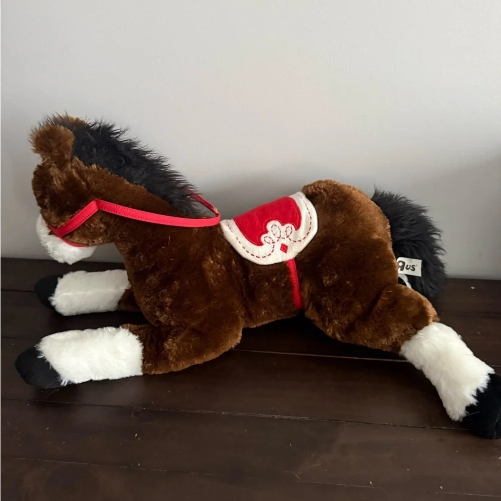 Toys R Us Plush Horse Stuffed Animal Brown White Red Saddle